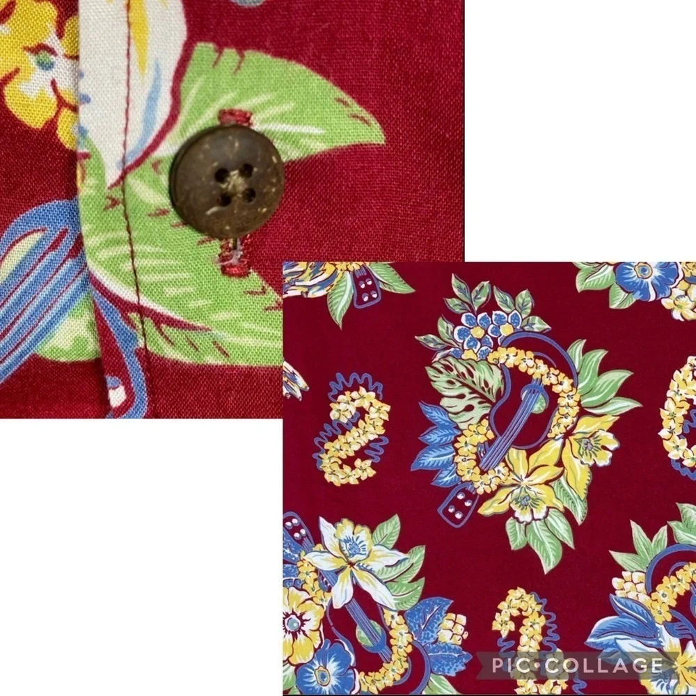 Polo Ralph Lauren Floral Lei Ukulele Hawaiian Preppy Summer Fun Camp Shirt Sz M